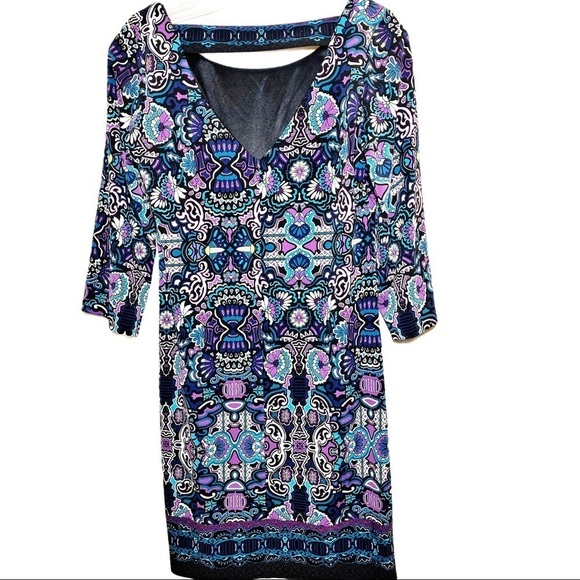 LAUNDRY BY SHELLI SEGAL Calypso Stretchy V-Back Mini Shift Dress, Size XS - Picture 4 of 10